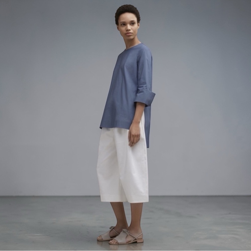 COS Blue Cuffed Cotton Top Structured Minimalist Size US 6 EUR 36